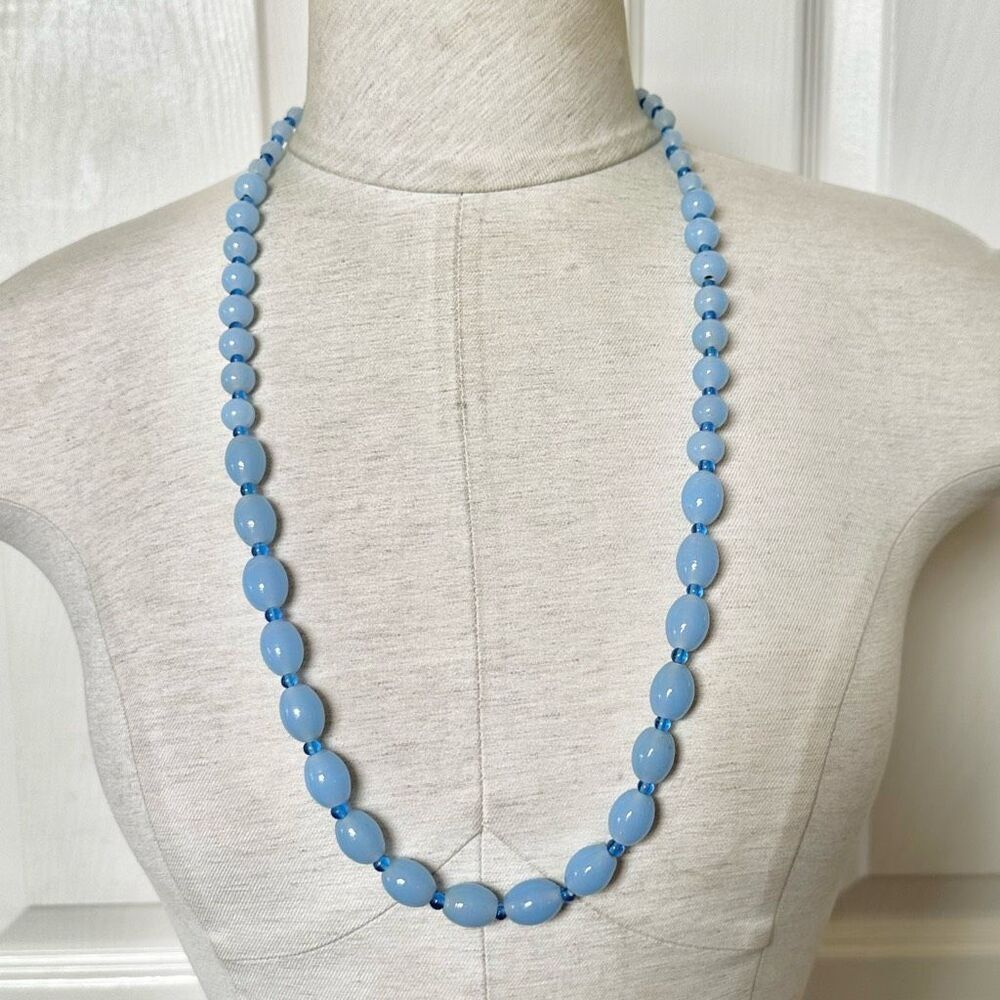 Blue beaded long necklace
